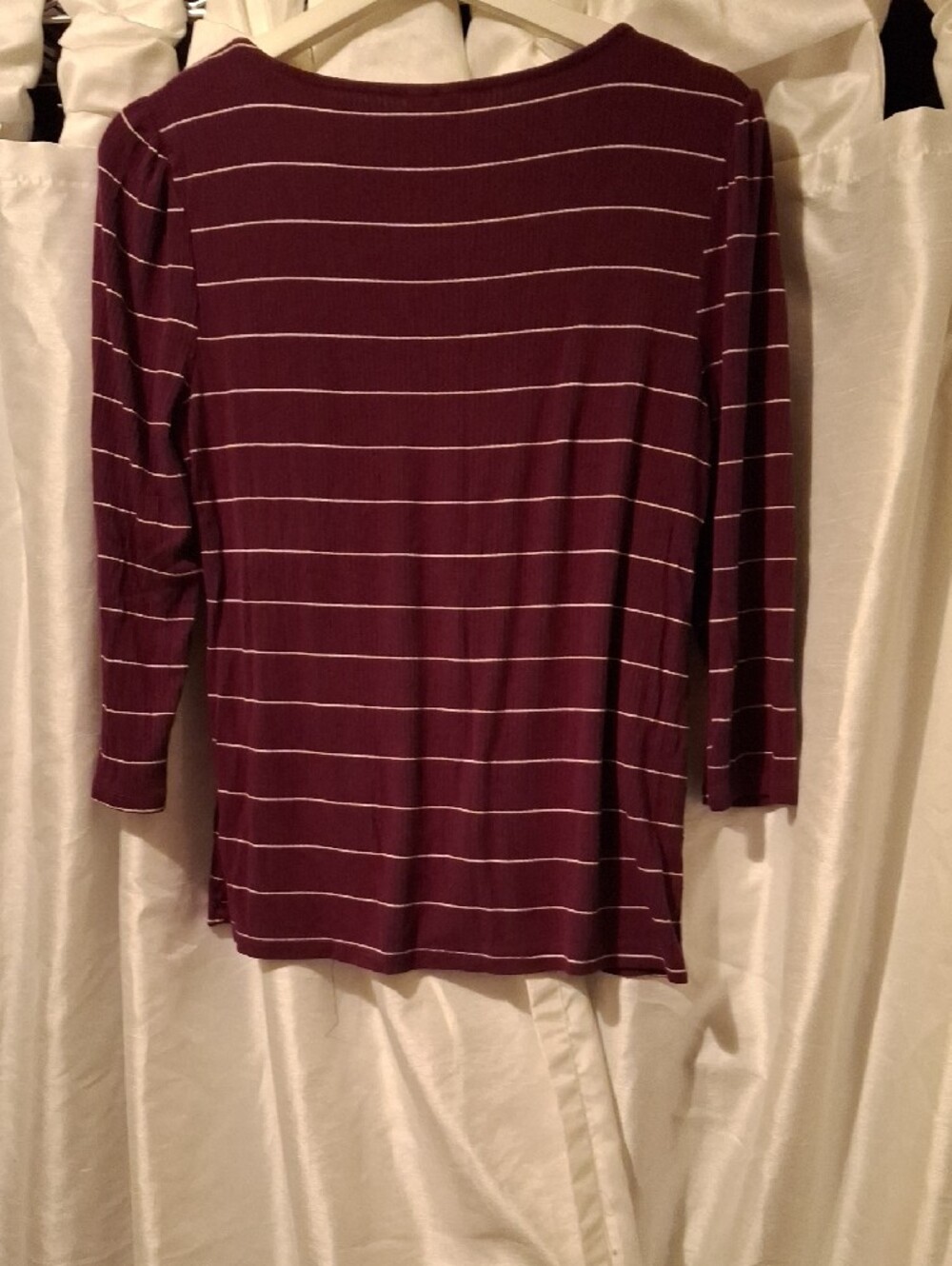 Elle Burgundy and White Striped Square Neck 3/4 Sleeve Top - Picture 8 of 9